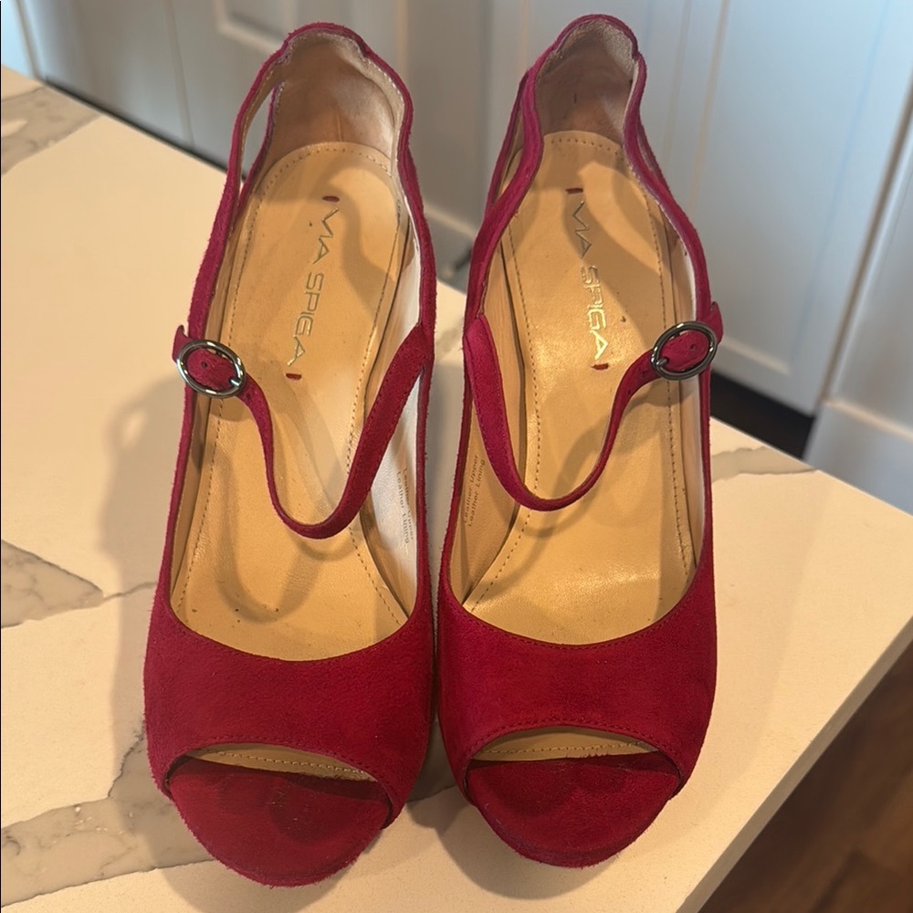 Via Spiga Women's Red Peep Toe Heels
